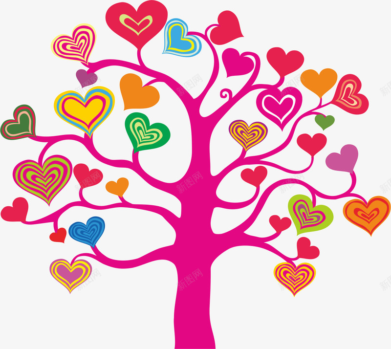 心形树木png免抠素材_新图网 https://ixintu.com 创意 卡通 可爱 大树 彩色 心形 手绘 抽象 树木 植物 玫红