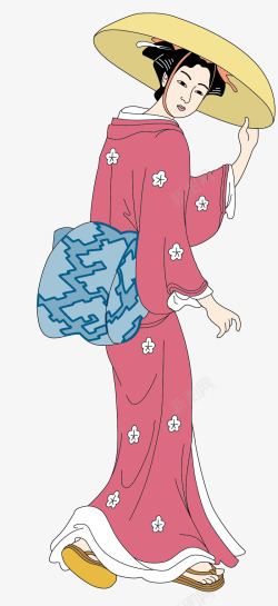日本水墨艺妓扇子日本女妓元素矢量图高清图片