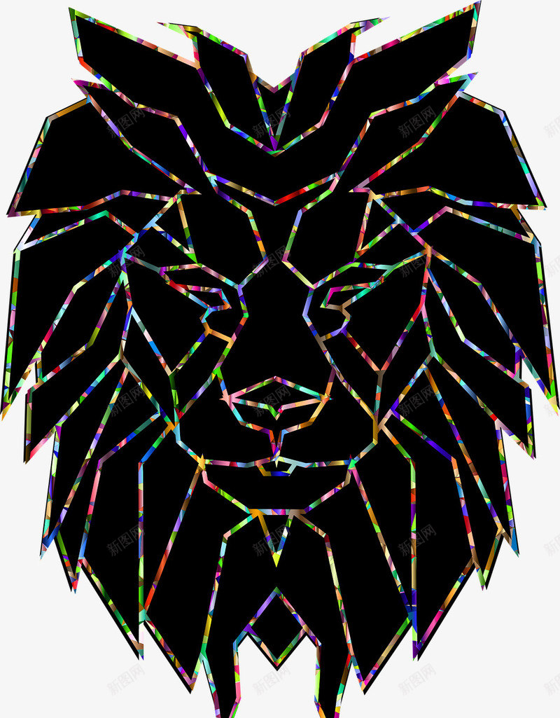 狮子装饰图案png免抠素材_新图网 https://ixintu.com 图案 彩色 狮子 线条 装饰