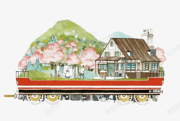 乡村风景插画png免抠素材_新图网 https://ixintu.com Junaida 大树 房子 插画设计 日本 画家 轮胎
