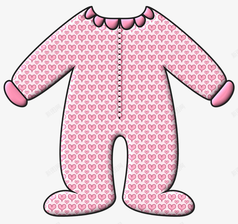 卡通手绘婴儿衣服png免抠素材_新图网 https://ixintu.com 圆领子 心形 粉红色 连体衣