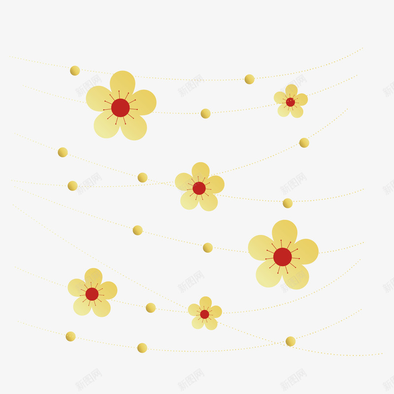 金色扁平梅花矢量图eps免抠素材_新图网 https://ixintu.com 圆点 扁平 梅花 红色 花朵 装饰 金色 矢量图