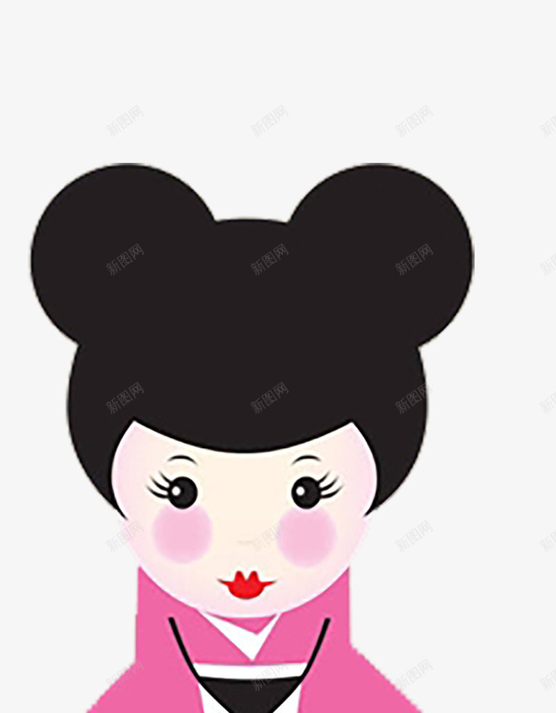 卡通女孩插图png免抠素材_新图网 https://ixintu.com 三太子 可爱 和服少女 哪吒头 娃娃 日本 民族 粉色脸颊 长睫毛