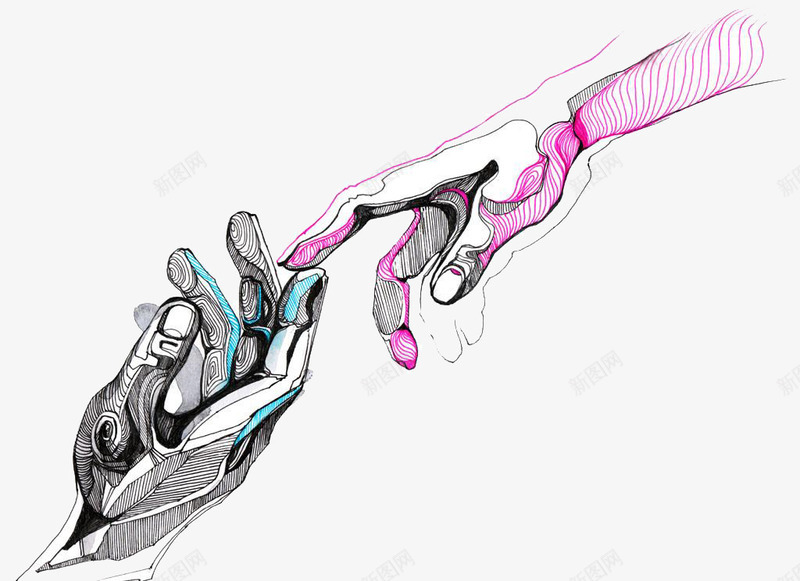 手绘触碰指尖png免抠素材_新图网 https://ixintu.com 卡通 彩绘 彩色线绘图案 手绘触碰指尖 线条 高清免扣 高清免扣素材