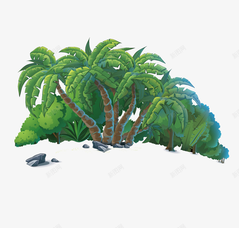 热带茂盛的椰子树png免抠素材_新图网 https://ixintu.com 卡通 椰子树 热带 矢量椰子树 石头 茂盛的椰子树