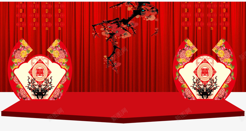 大红色梅花中国风舞台png免抠素材_新图网 https://ixintu.com 一枝梅花 中国风 大红色 红色舞台 装饰图案
