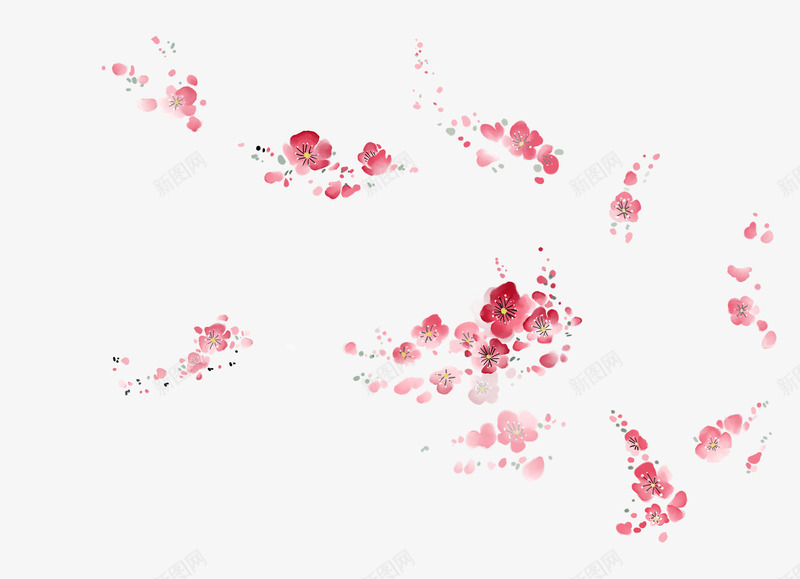 几簇梅花png免抠素材_新图网 https://ixintu.com 中国风 梅花 水墨 粉红色