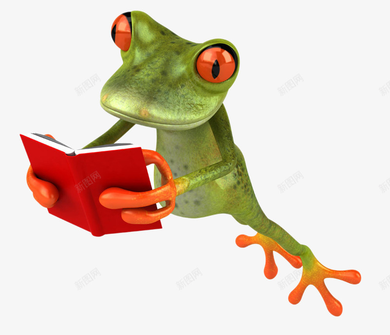 看书的卡通青蛙png免抠素材_新图网 https://ixintu.com 书籍 创意 动物 读书 青蛙 高清