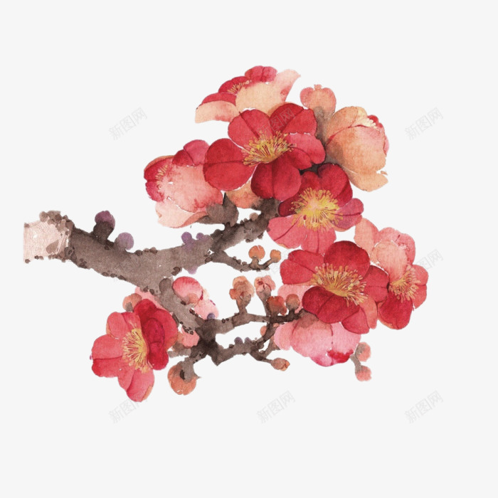 一枝梅花png免抠素材_新图网 https://ixintu.com 一枝 卡通 手绘 枝干 梅花 简图 红色的 花朵