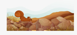 棕色松鼠石头和松树矢量图高清图片