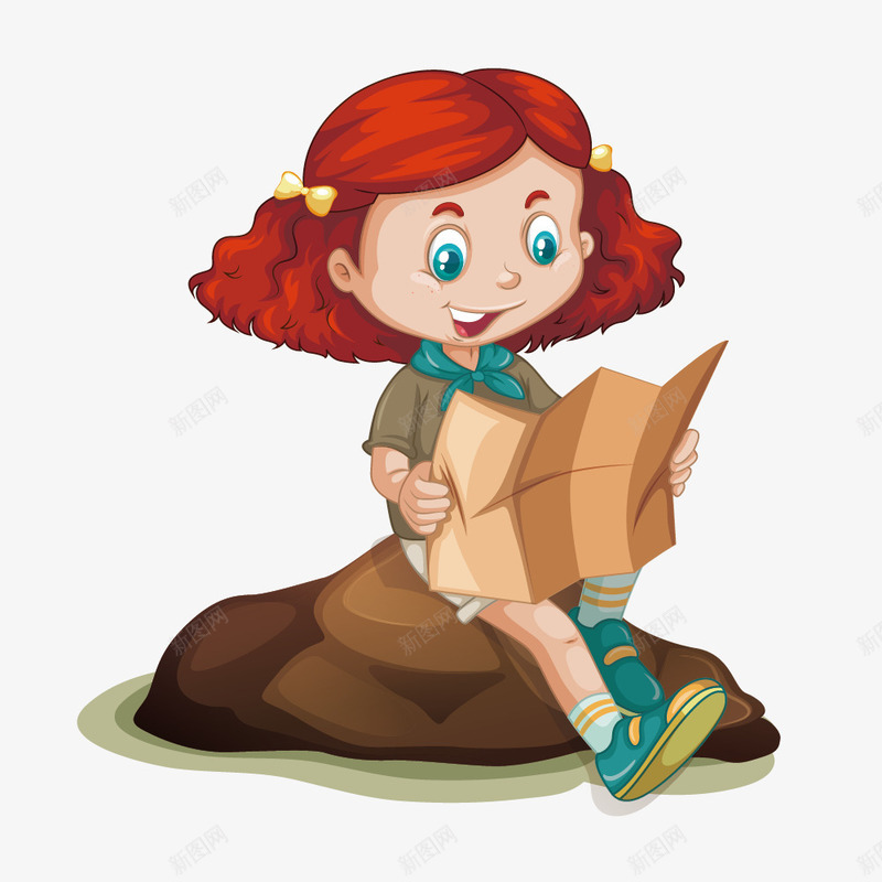 坐在石头上看文件的女孩png免抠素材_新图网 https://ixintu.com 户外 知识 运动