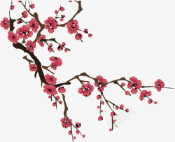 粉色手绘梅花树枝素材