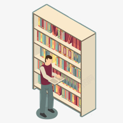 卡通在图书馆阅读的男士素材