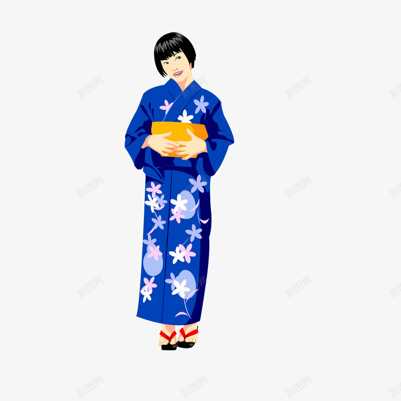蓝色日风民族装饰png免抠素材_新图网 https://ixintu.com 人物 卡通 和风 国家 日本 服装 服饰 民族文化 特色服饰