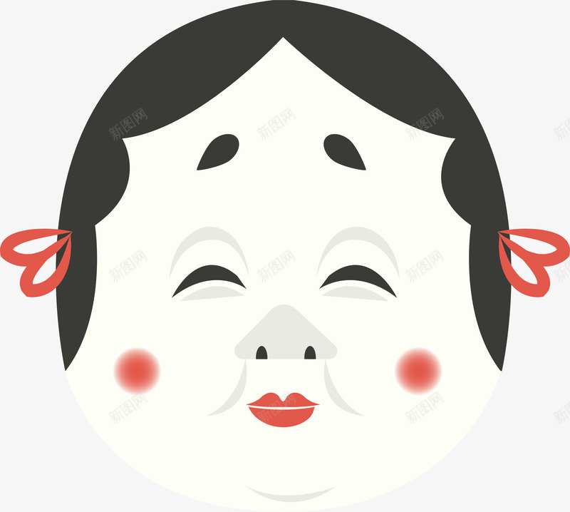 卡通日本舞姬面具png免抠素材_新图网 https://ixintu.com 卡通 日本传统 矢量图案 舞姬 装饰 面具