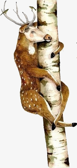 水彩手绘鹿抱着树png免抠素材_新图网 https://ixintu.com 手绘 树 梅花鹿 水彩 鹿