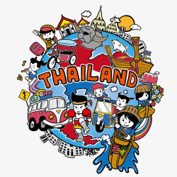 泰国旅游手绘卡通矢量图素材