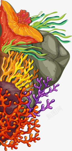 手绘海底世界png免抠素材_新图网 https://ixintu.com 手绘 水草 海底世界 石头