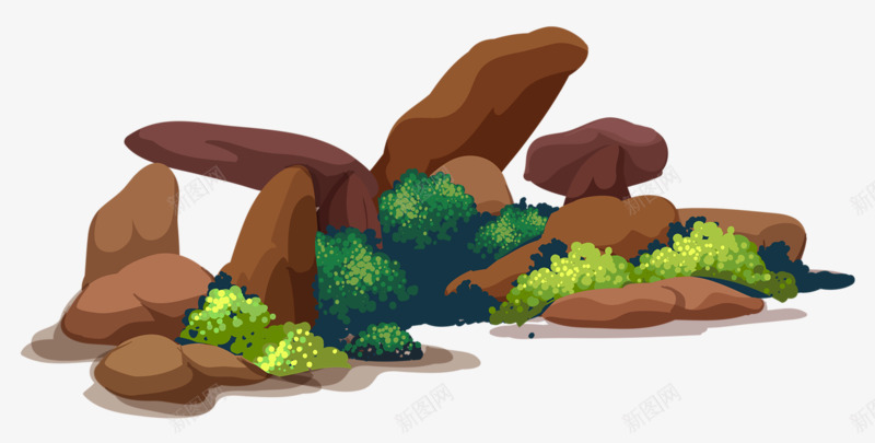 棕色假山png免抠素材_新图网 https://ixintu.com 假山 棕色 植物 石头 绿色