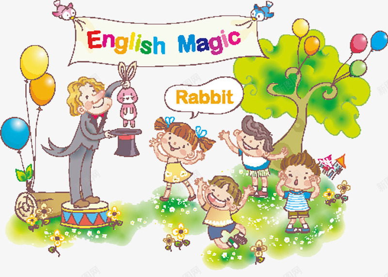 英语魔术png免抠素材_新图网 https://ixintu.com 卡通手绘 可爱画风 小兔子 教育 英语课 装饰