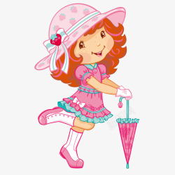 粉红色雨伞可爱小女孩卡通图矢量图高清图片