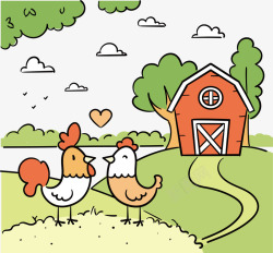 卡通儿童画养鸡场素材