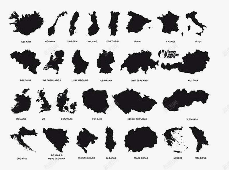 黑色欧洲地图剪影png免抠素材_新图网 https://ixintu.com 剪影 地图 欧洲