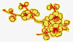 黄色手绘传统梅花素材