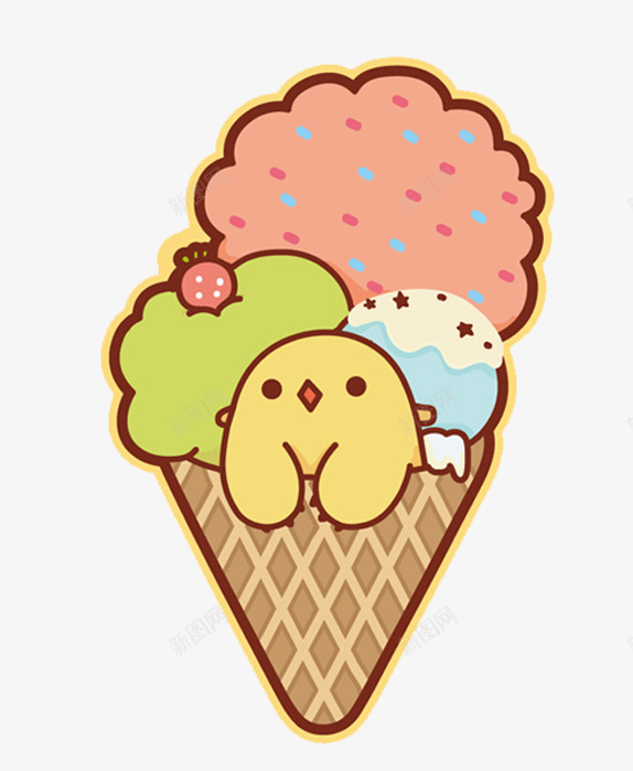 甜甜的冰淇淋png免抠素材_新图网 https://ixintu.com 卡通 小黄鸡 甜甜的 粉红色的 绿色的 草莓