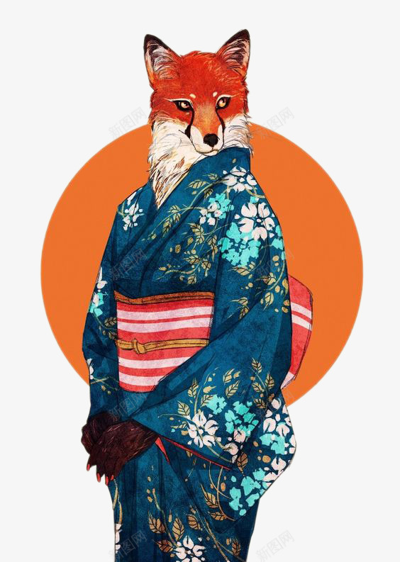 女狐人日本女装束png免抠素材_新图网 https://ixintu.com 卡通手绘 女狐人 日本