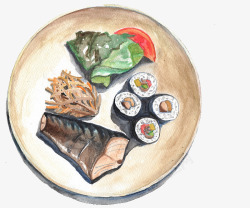 水彩手绘插画日本料理套餐素材