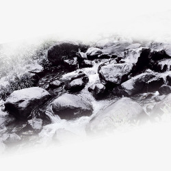黑白石头风景画素材