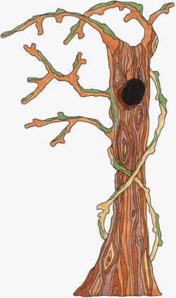 卡通手绘抽象枯树树洞素材