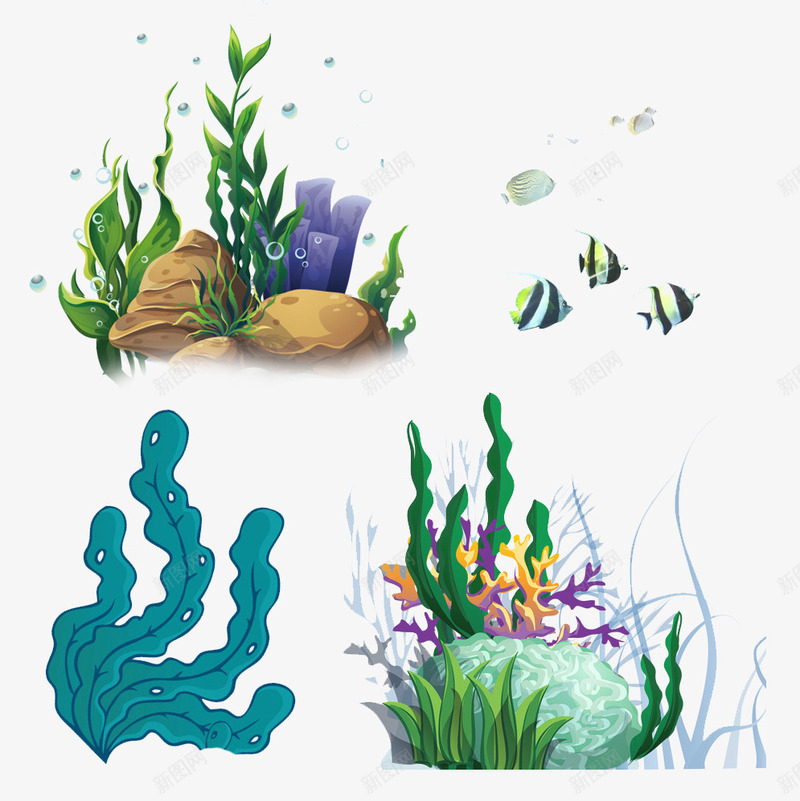 彩色的水草png免抠素材_新图网 https://ixintu.com PNG图形 PNG装饰 小鱼 水草 石头 装饰