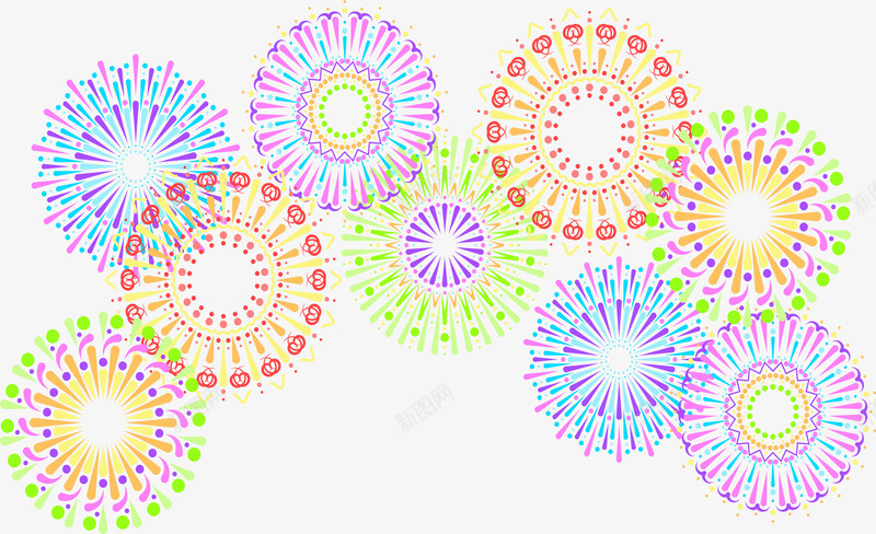 五彩缤纷的烟火矢量图eps免抠素材_新图网 https://ixintu.com 烟花 矢量素材 绽放 美丽的烟火 矢量图