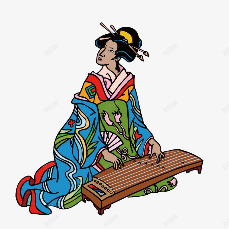 穿和服弹琴的日本女人png免抠素材_新图网 https://ixintu.com 和服 女人 弹琴 日本 跪姿