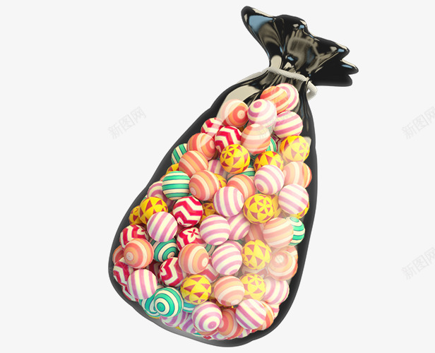糖果袋子png免抠素材_新图网 https://ixintu.com 卡通 圆形 手绘 条纹 粉红色的 糖果 袋子 黑色的