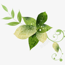 水彩绿色植物叶子素材