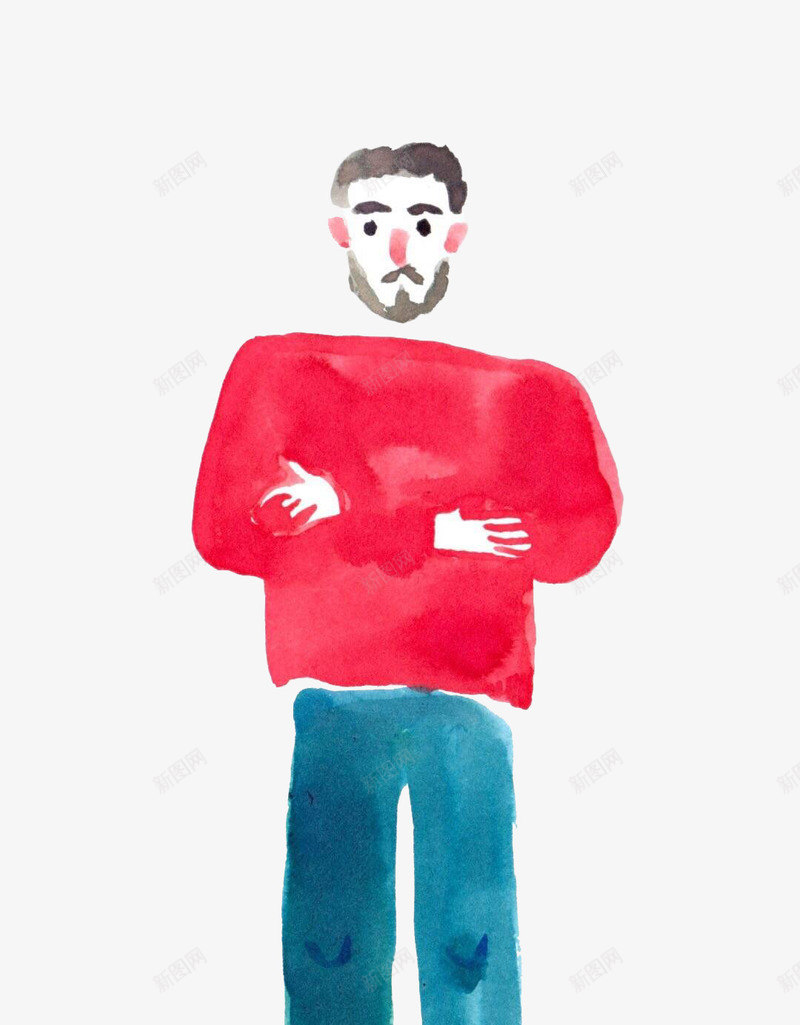手绘男人片png免抠素材_新图网 https://ixintu.com 有胡子的男人 条纹袜子 水彩 红色上衣 蓝色裤子