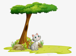 树下发呆的猫卡通树下的猫高清图片