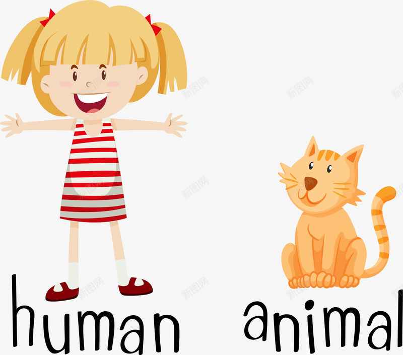 小女孩和猫咪png免抠素材_新图网 https://ixintu.com 人类 动物 少儿教育 矢量素材 英语教学