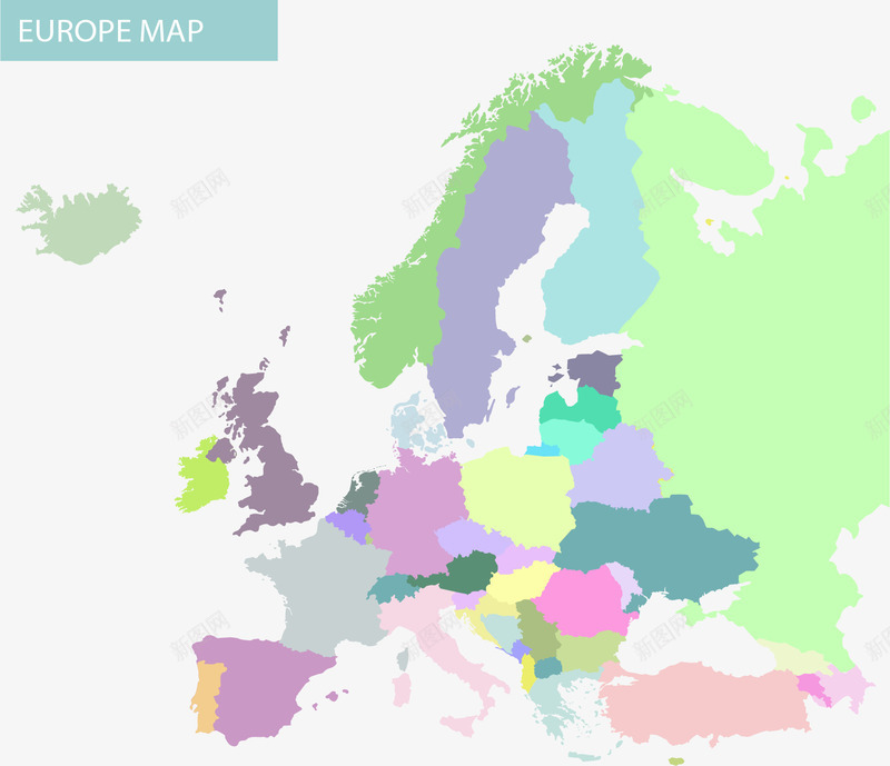 复古小清新色块地图矢量图ai免抠素材_新图网 https://ixintu.com 地图 彩色地图 欧洲 欧洲地图 矢量png 色块地图 矢量图