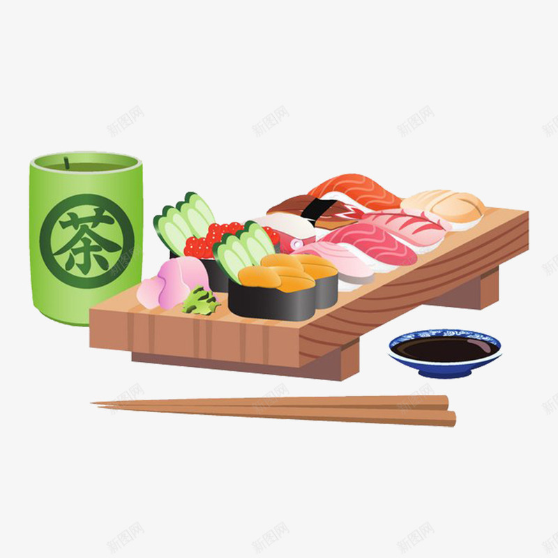 日本寿司与茶文化png免抠素材_新图网 https://ixintu.com 寿司 日本 美食 茶 食物