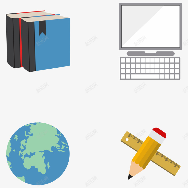 四个教育图标矢量图eps_新图网 https://ixintu.com 图书 在线教育 地球 尺子 教育图标 电脑 铅笔 矢量图
