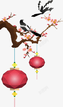 雀鸟梅花雀鸟灯笼高清图片