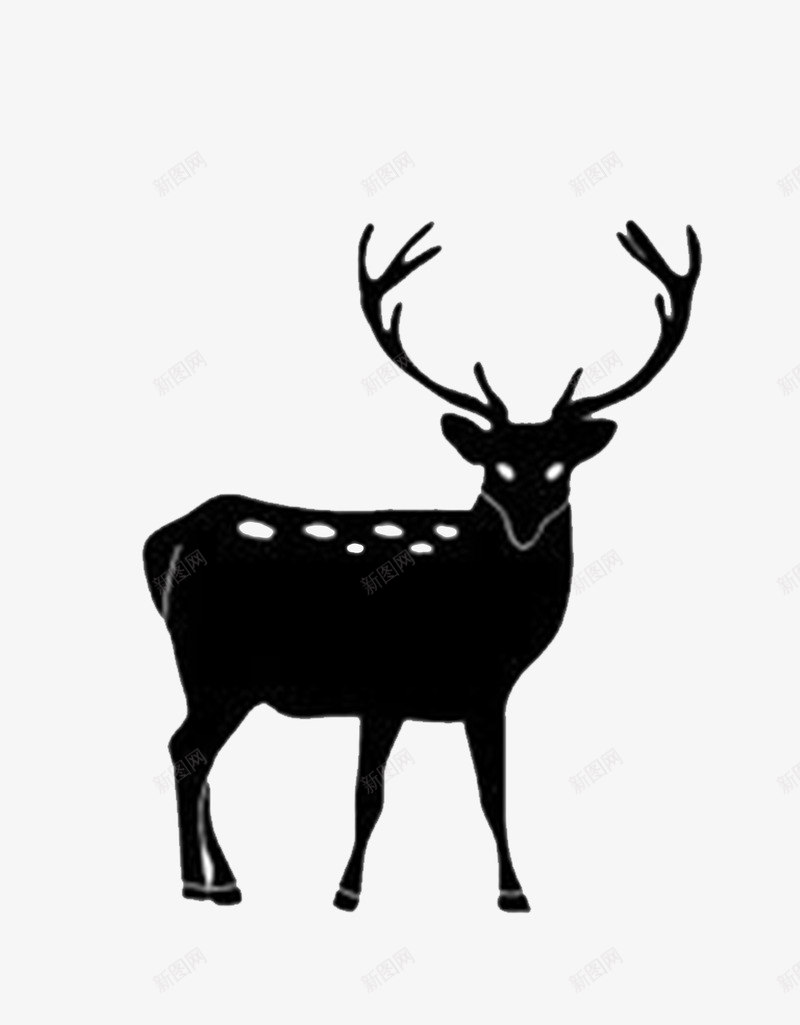鹿剪影元素png免抠素材_新图网 https://ixintu.com 剪影 剪纸 动物 梅花鹿 美丽的鹿 黑白的鹿
