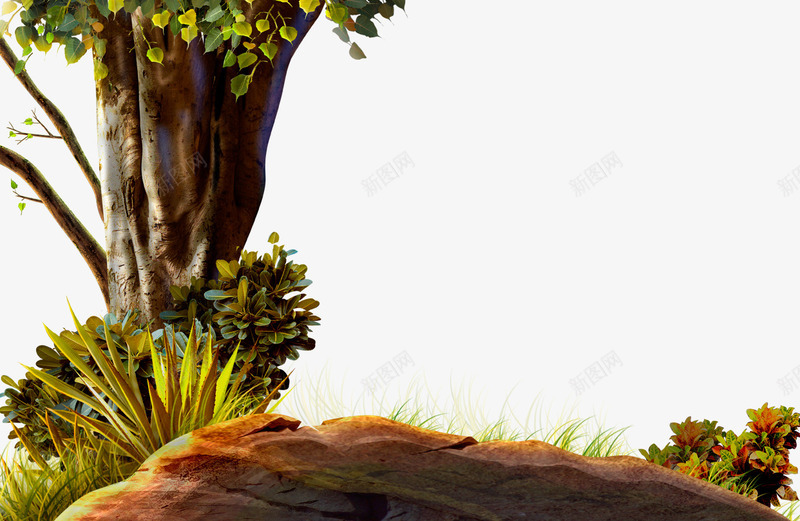 卡通手绘长在岩石上的树木psd免抠素材_新图网 https://ixintu.com 卡通岩石 卡通植物 长在石头上的树