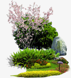 粉色小花植物石头装饰素材