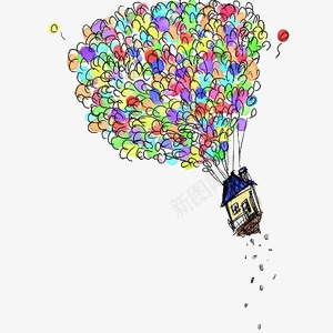 手绘多彩的气球png免抠素材_新图网 https://ixintu.com 天空的家园 手绘多彩的气球 气球房子 热气球