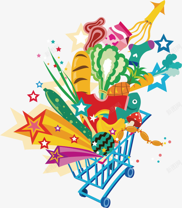 购物车png免抠素材_新图网 https://ixintu.com 卡通动漫 平面设计 广告设计 彩色手绘 水果蔬菜 购物 购物车